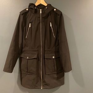 BCBGeneration Hooded Raincoat, Black w/Zippers